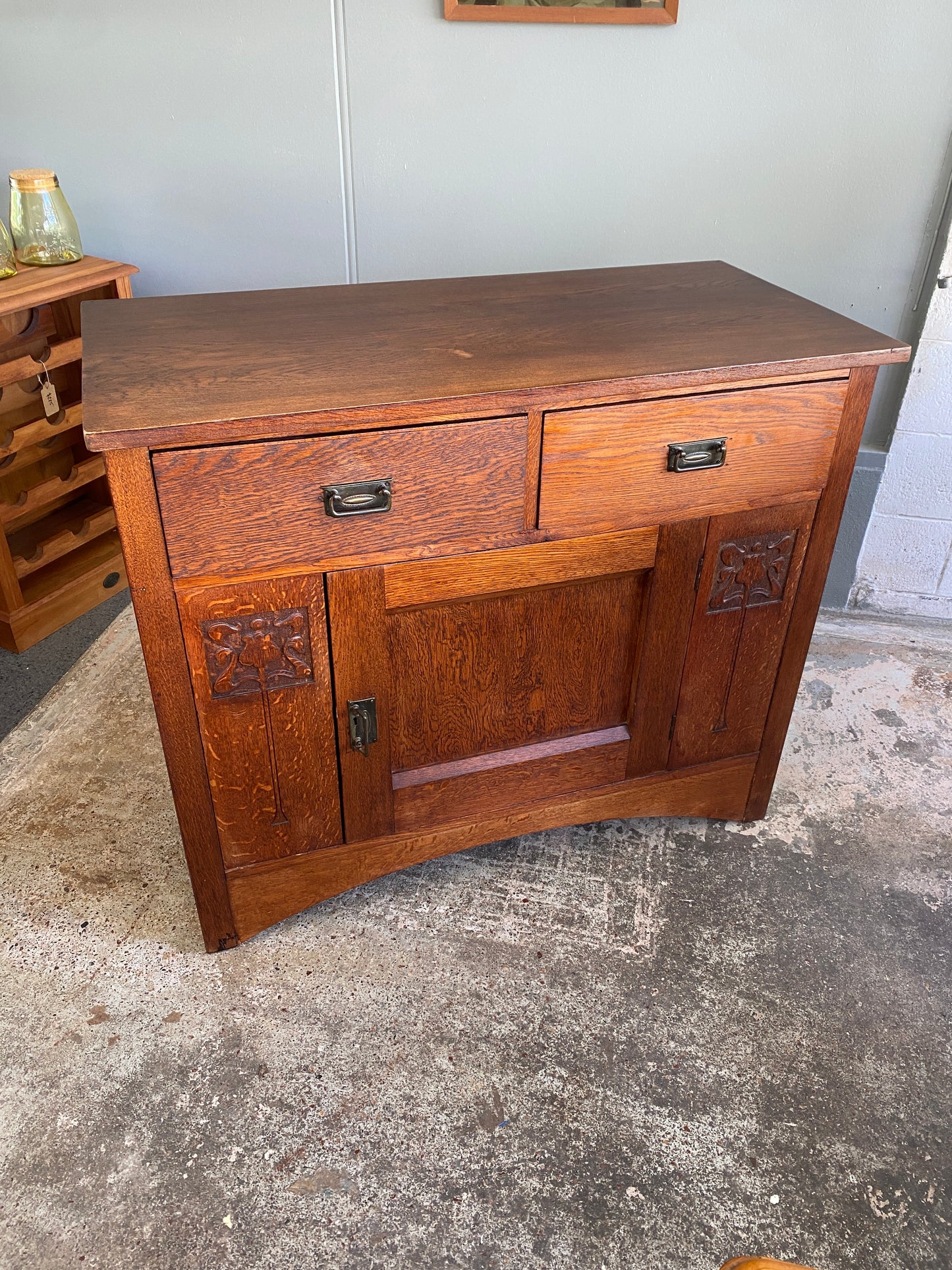 Arts & Crafts Solid Oak Side Board