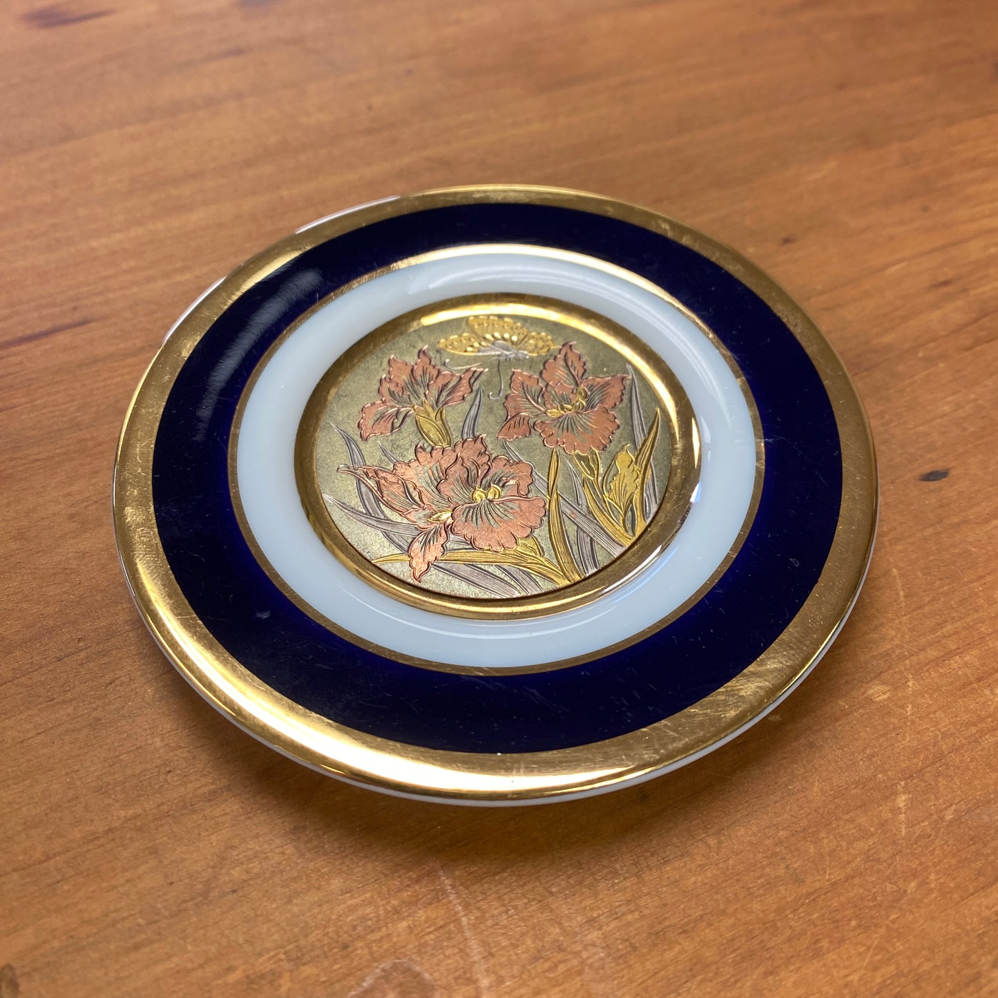 Chokin Art 24Kt Gold Butterfly Small Plate Navy