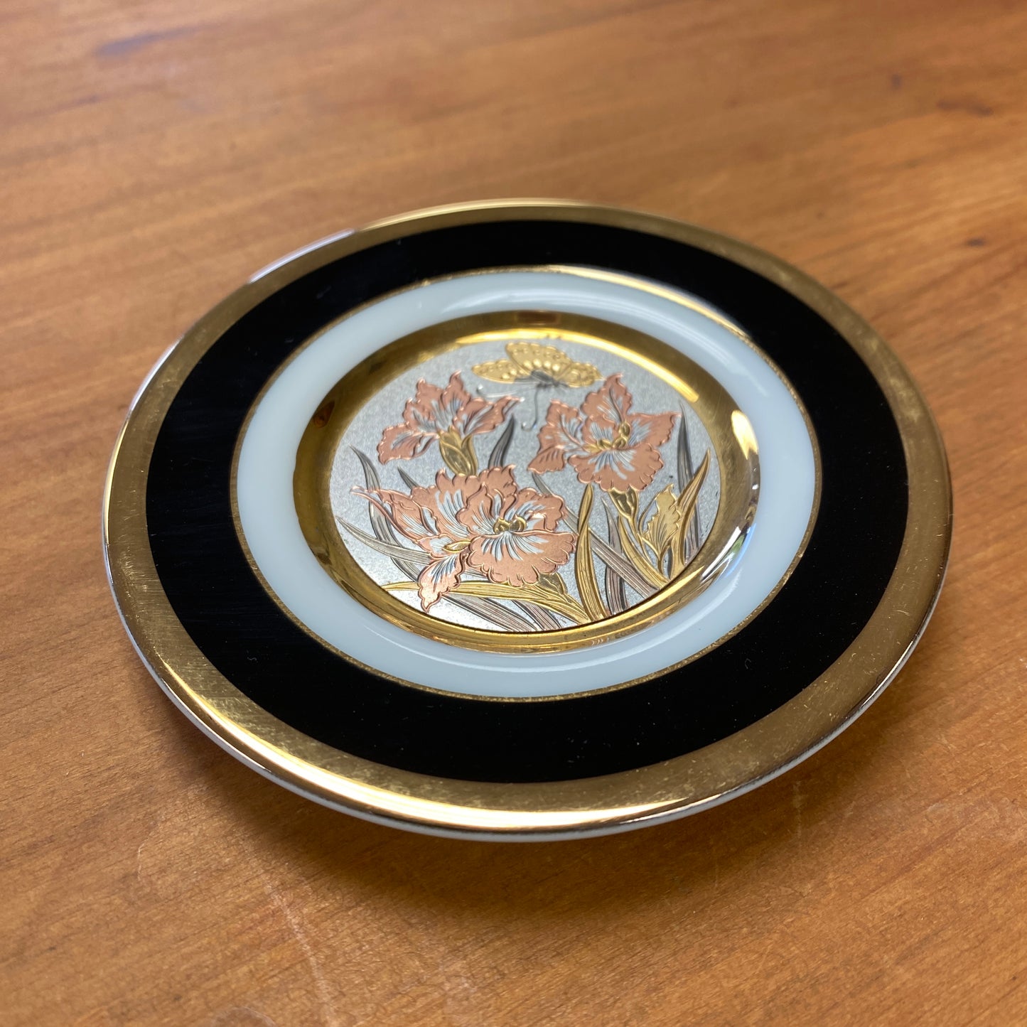 Chokin Art 24Kt Gold Butterfly Small Plate Black