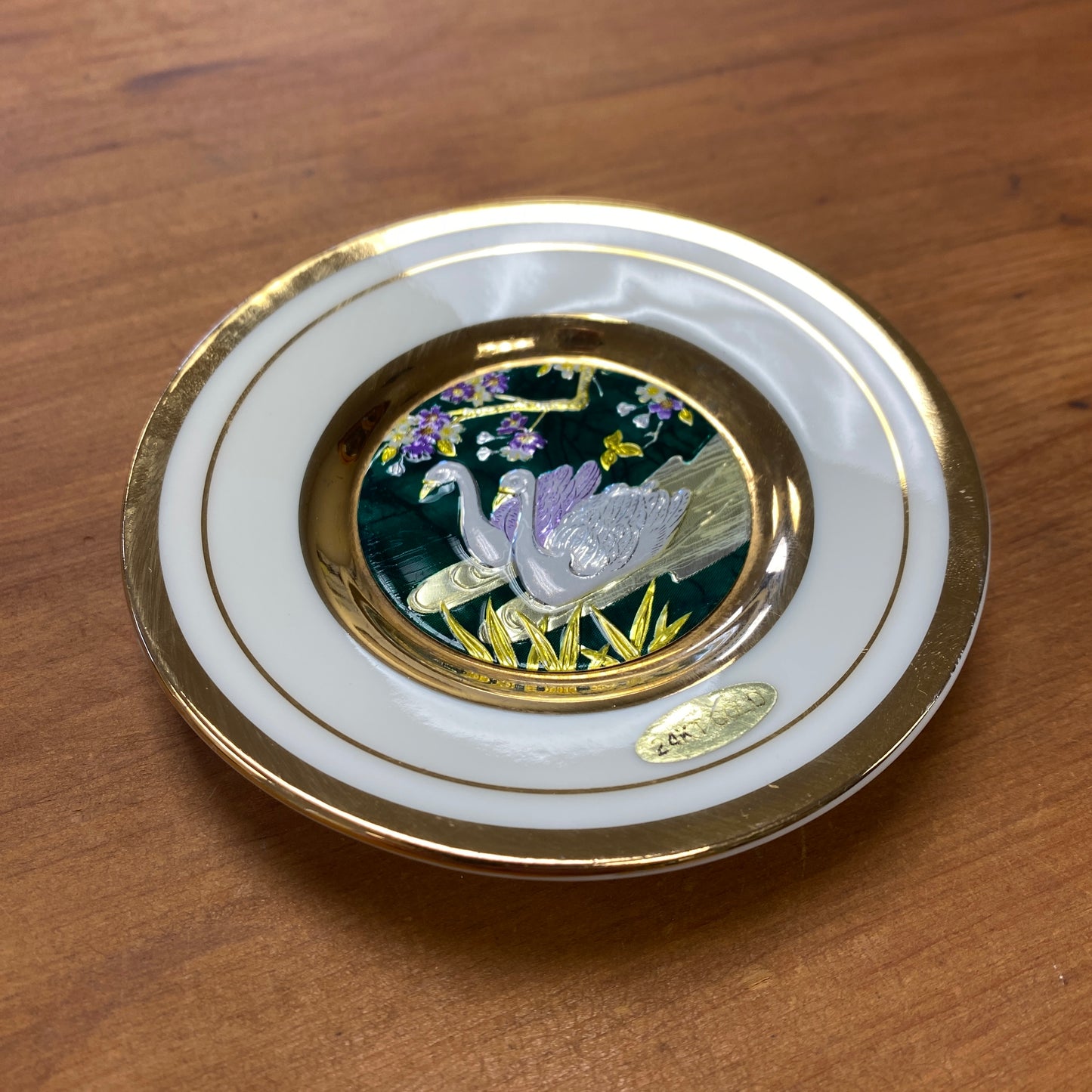 Chokin Art 24Kt Gold Swans Small Plate