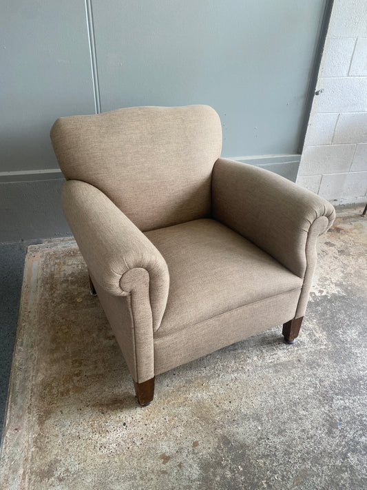 Classic Roll Top Armchair - Oatmeal Fabric