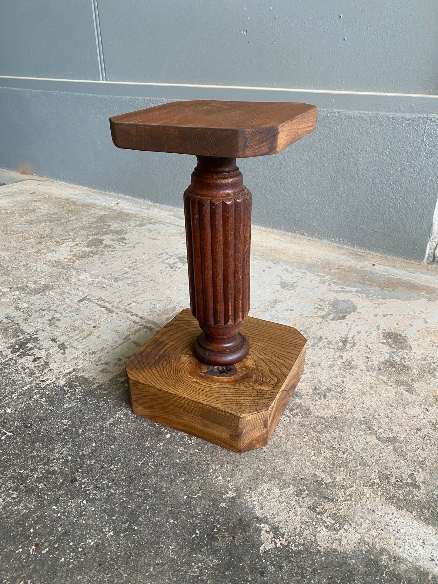 Custom Made Chunky Vintage Oak Mini Plant Stand