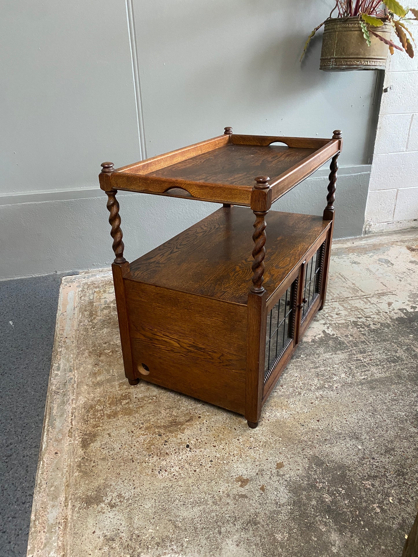 Edwardian Oak Side table/Serving Trolley