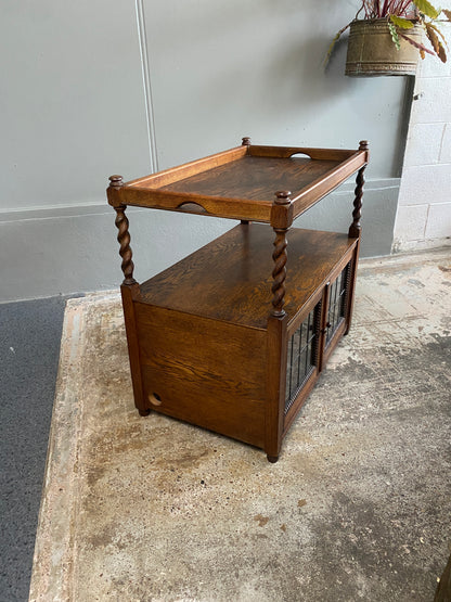 Edwardian Oak Side table/Serving Trolley