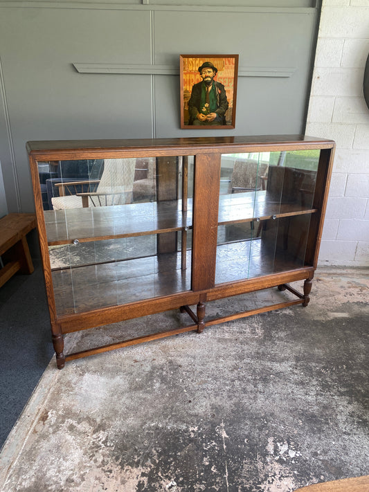 Edwardian Solid Oak Display Cabinet