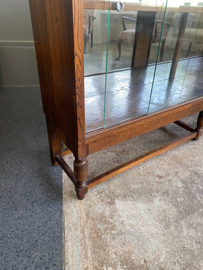Edwardian Solid Oak Display Cabinet