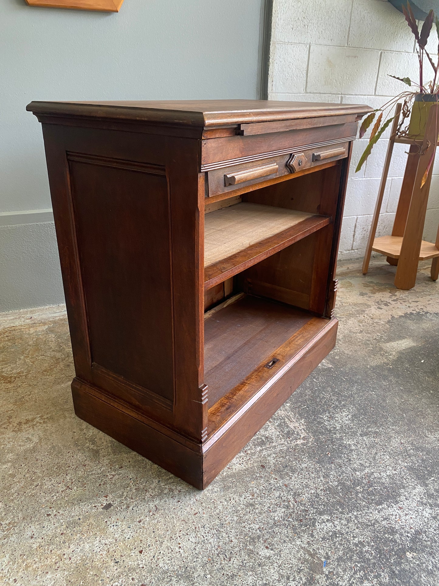Edwardian Walnut Office Cabinet with Tambour Fronted Roller Door
