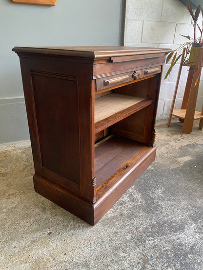 Edwardian Walnut Office Cabinet with Tambour Fronted Roller Door