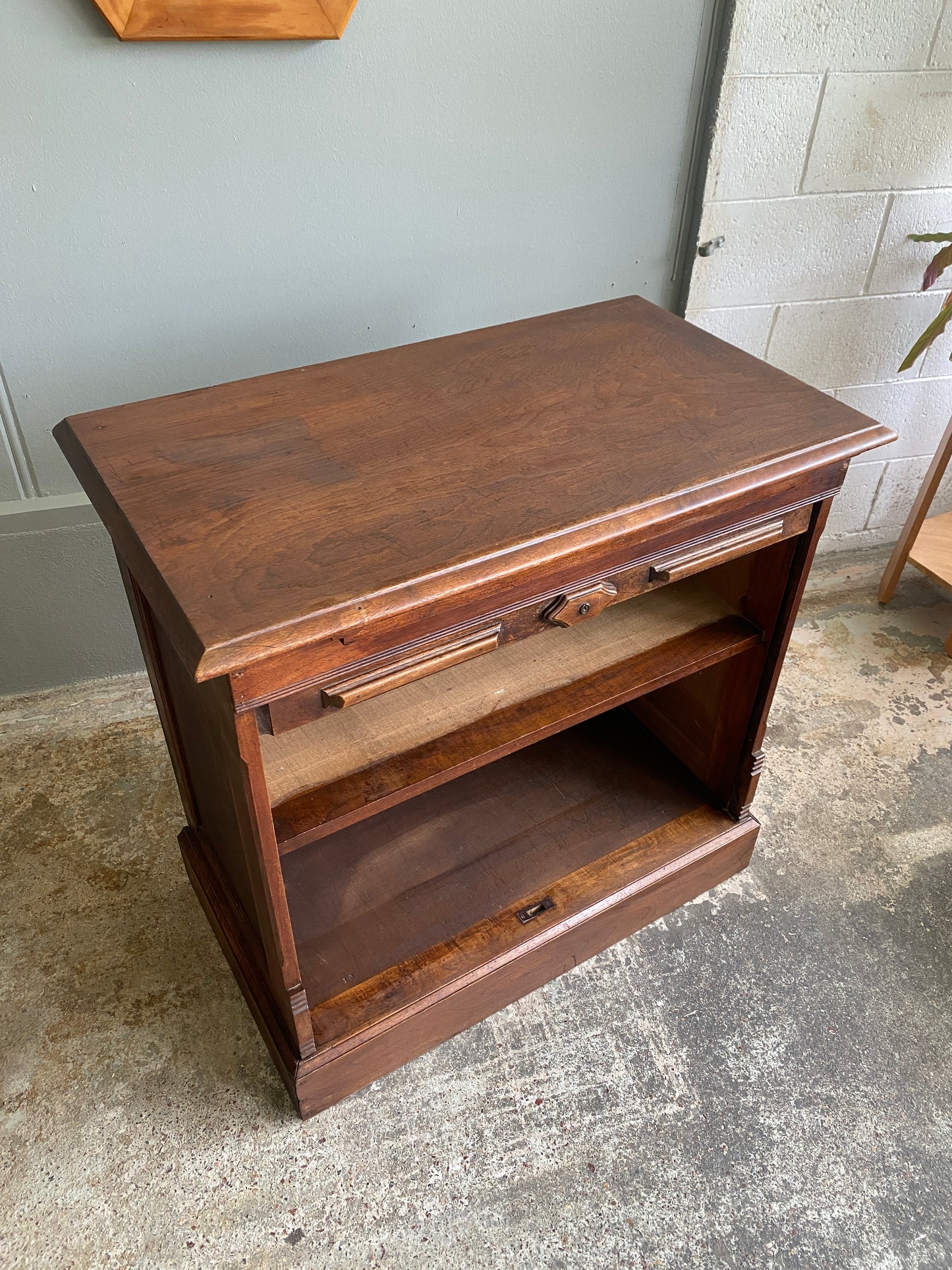 Edwardian Walnut Office Cabinet with Tambour Fronted Roller Door