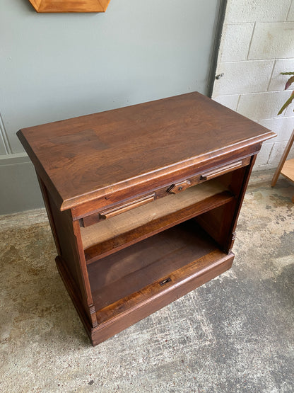Edwardian Walnut Office Cabinet with Tambour Fronted Roller Door