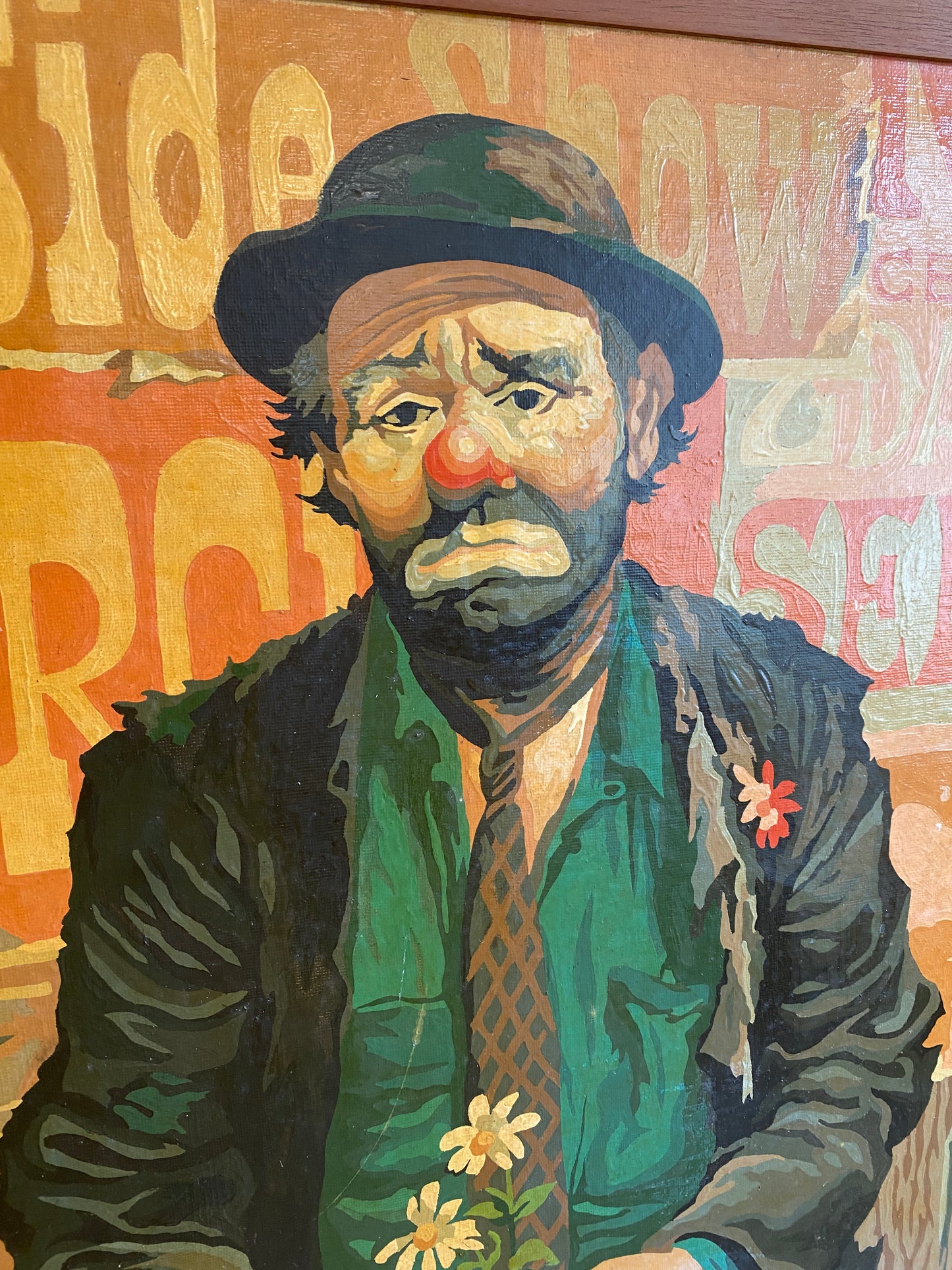 Vintage Emmett Kelly Clown Oil Painting on Board - Unknown