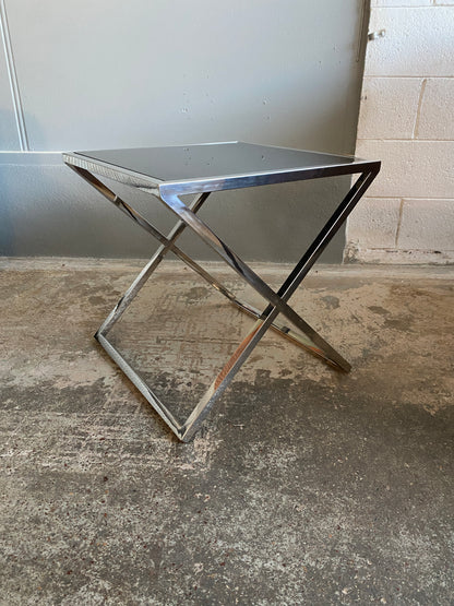 European Retro Style Chrome & Black Glass Side Table