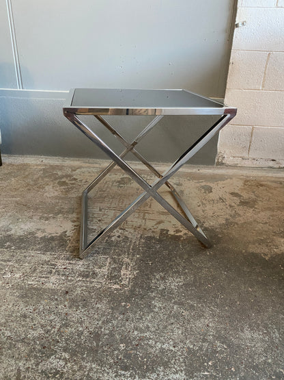 European Retro Style Chrome & Black Glass Side Table