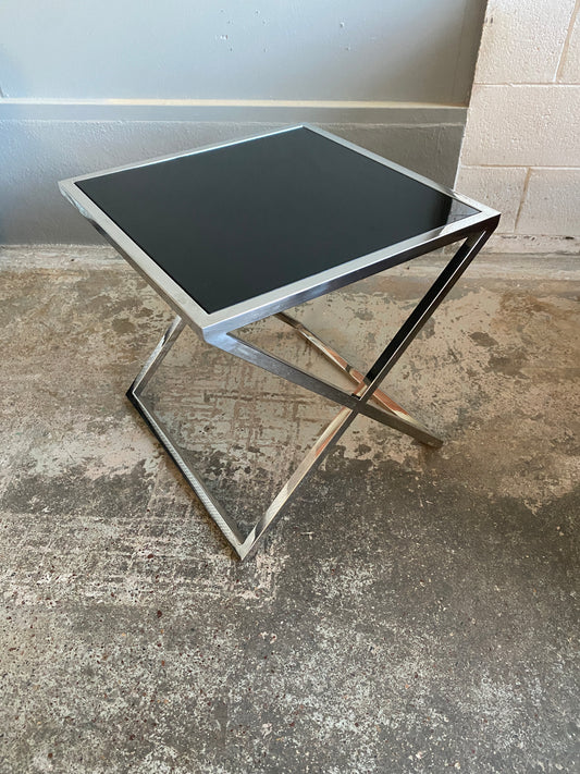 European Retro Style Chrome & Black Glass Side Table