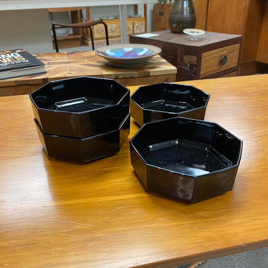 France Arcoroc Octagonal Desert Bowls - 4 Large Black