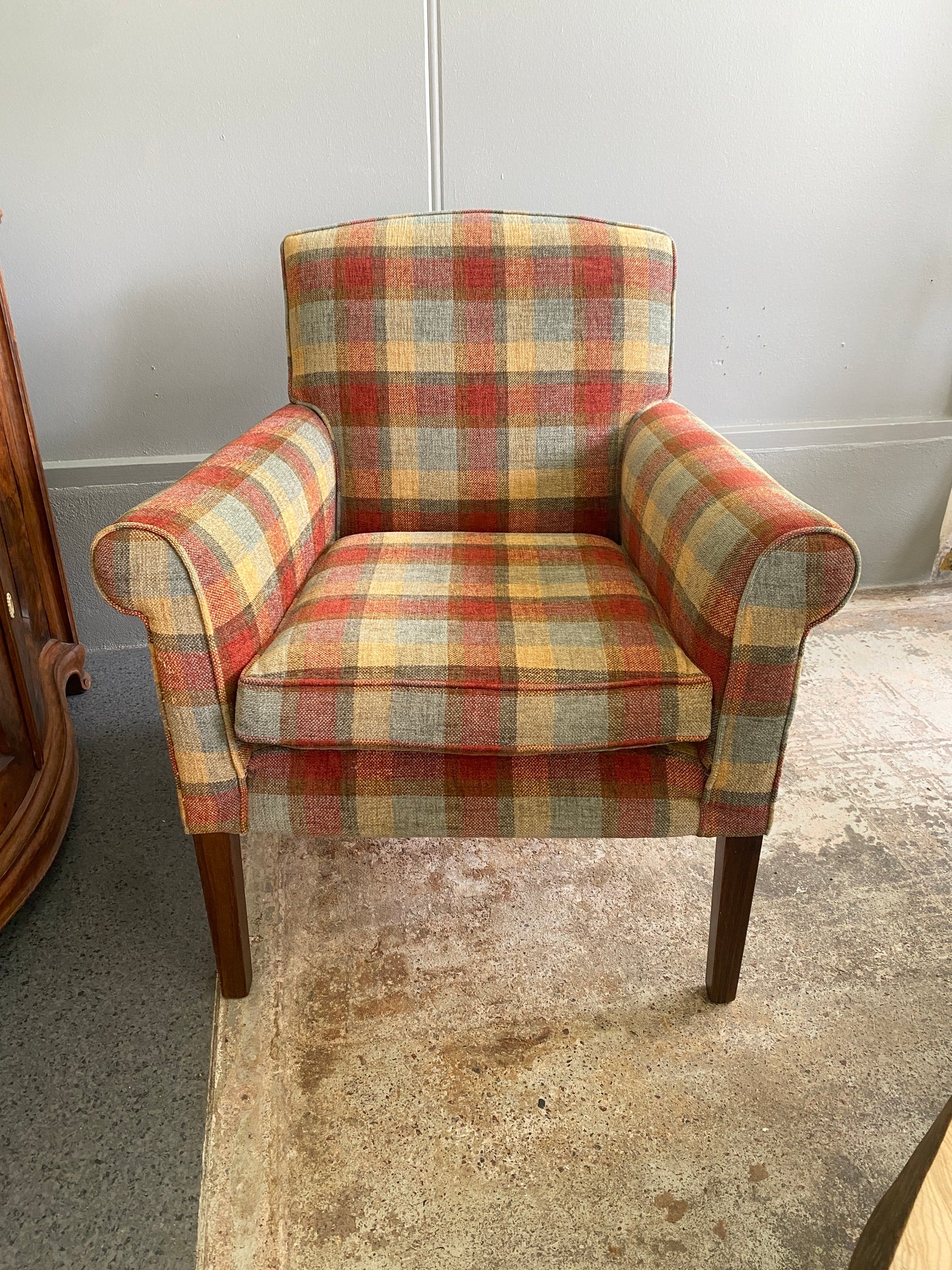 Funky Plaid Rolled Arm Chair