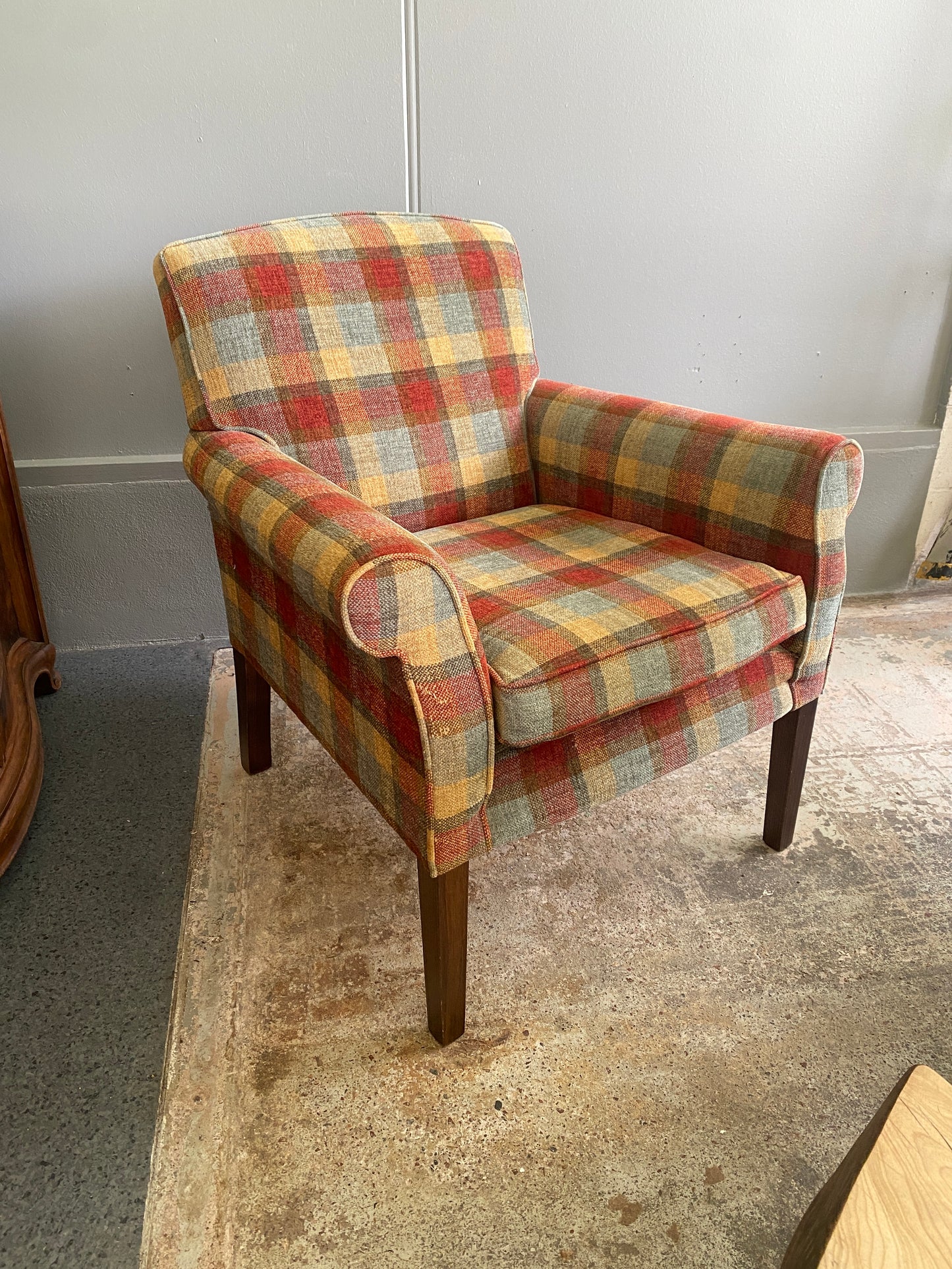 Funky Plaid Rolled Arm Chair