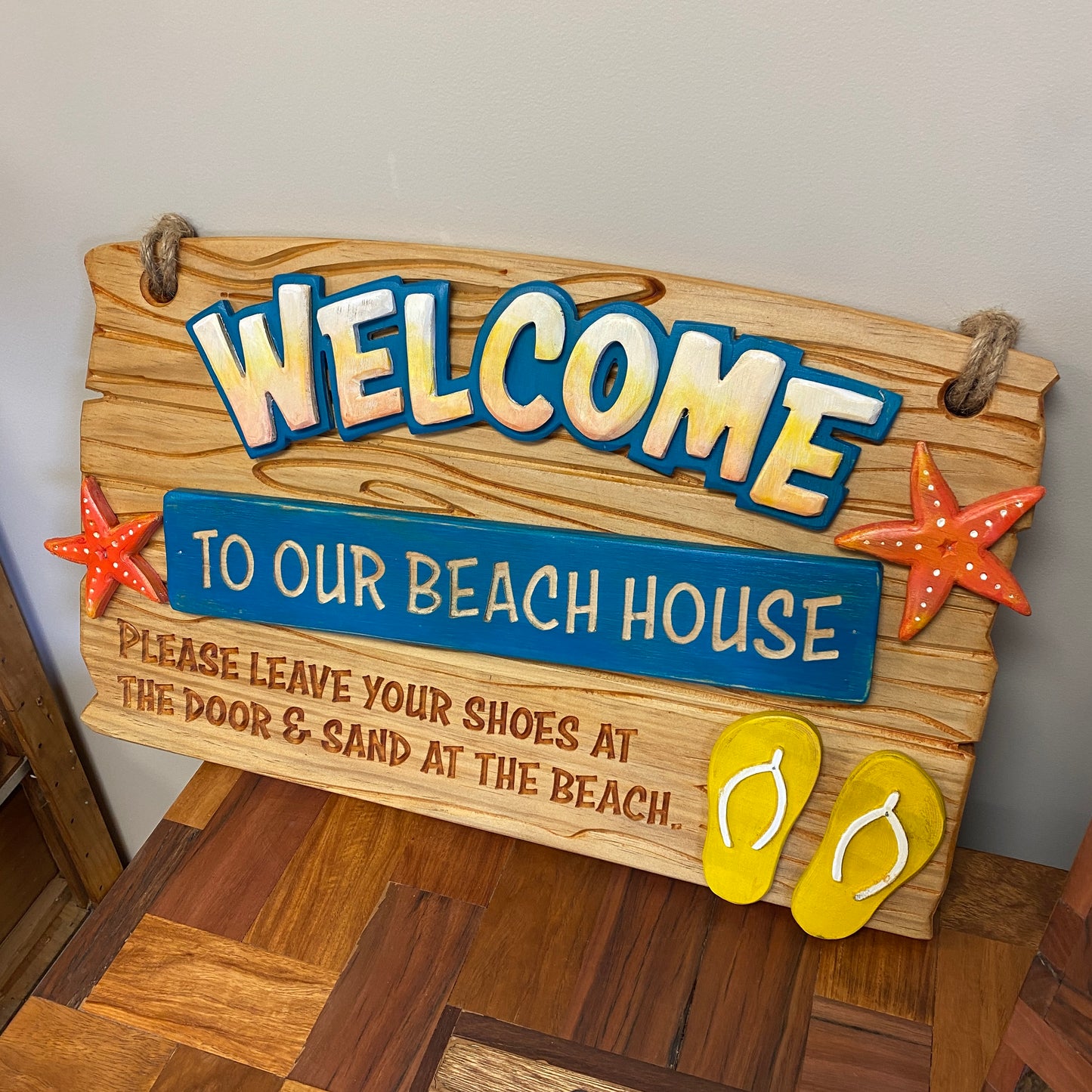 Hand Carved & Painted Beach House Sign