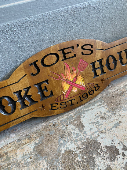 Handmade Joe's Smoke House Man Cave Sign