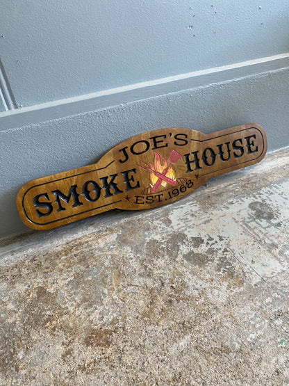 Handmade Joe's Smoke House Man Cave Sign