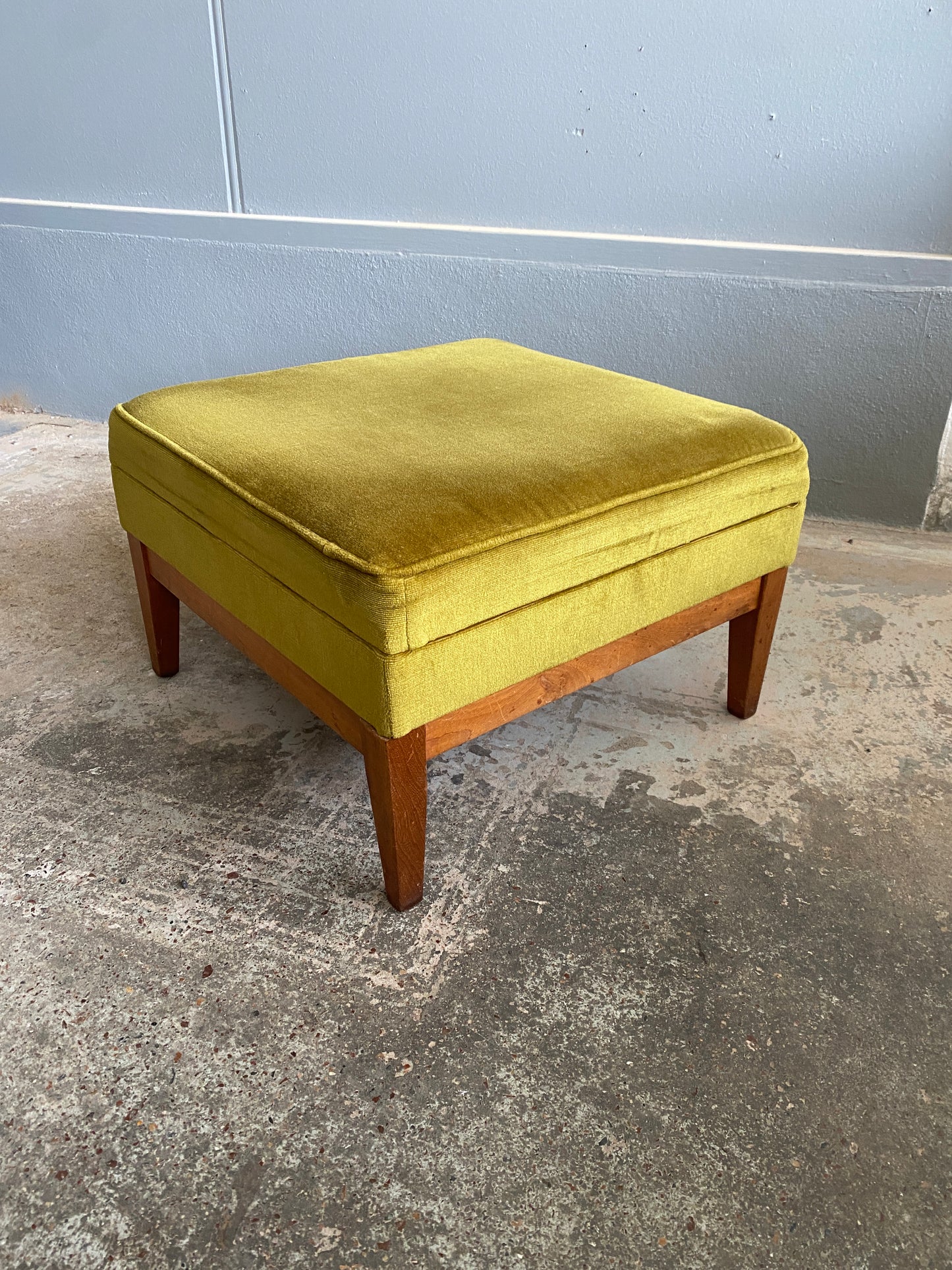 MCM Style Olive Velvet Ottoman