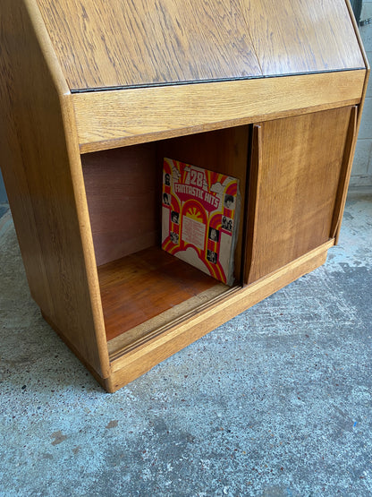Mid-Century Light Tiger Oak Drinks/Record Cabinet