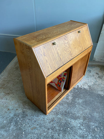 Mid-Century Light Tiger Oak Drinks/Record Cabinet
