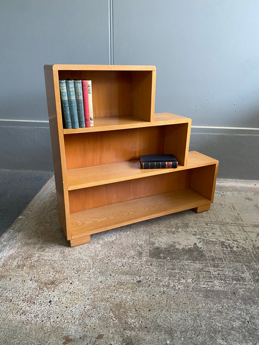 Mid-Century Light Oak Stepped Bookcase