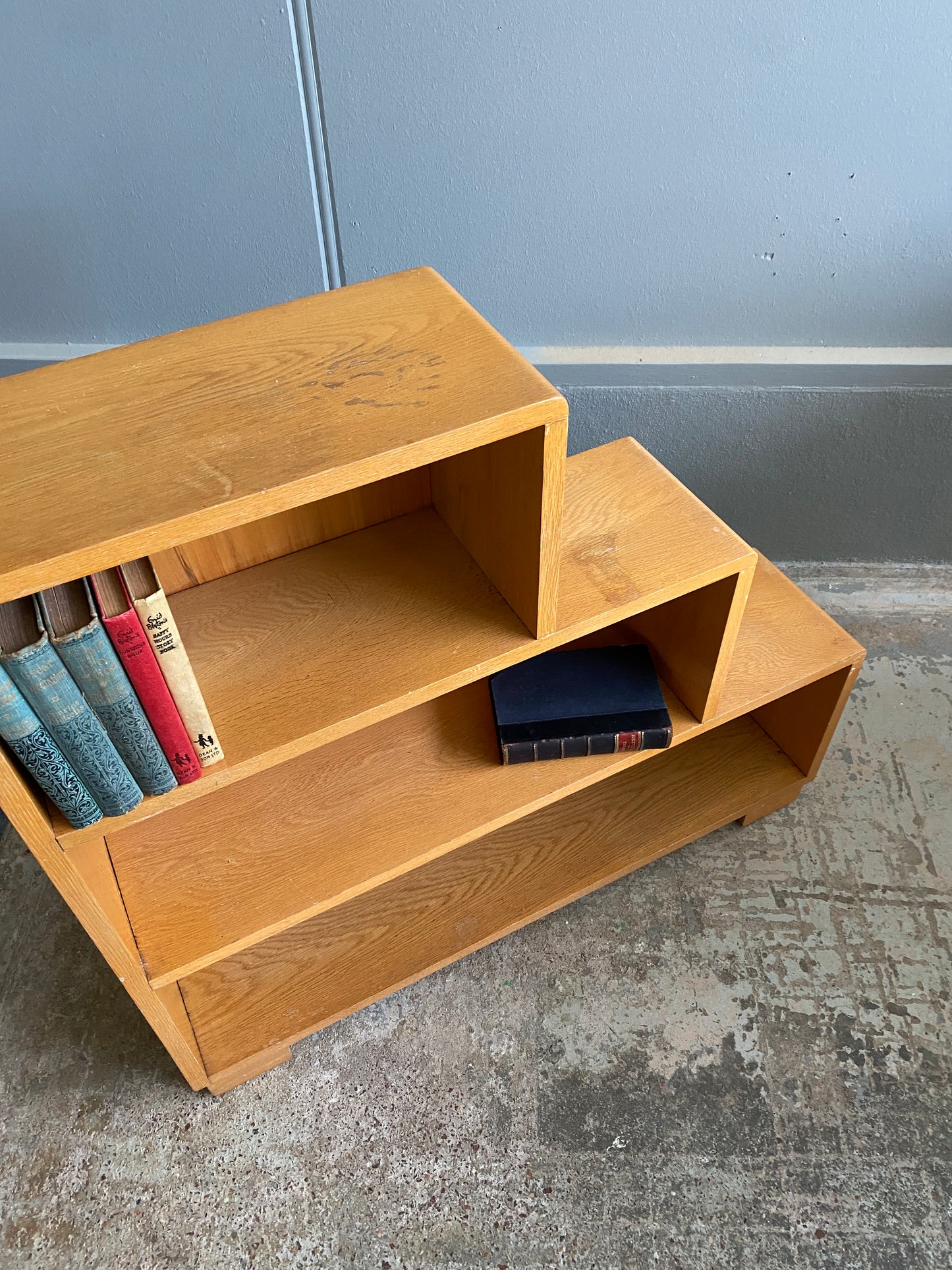 Mid-Century Light Oak Stepped Bookcase