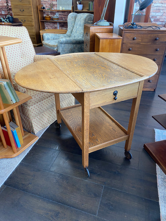 Mid-century English Oak Oval Drop Leaf Table/Trolley