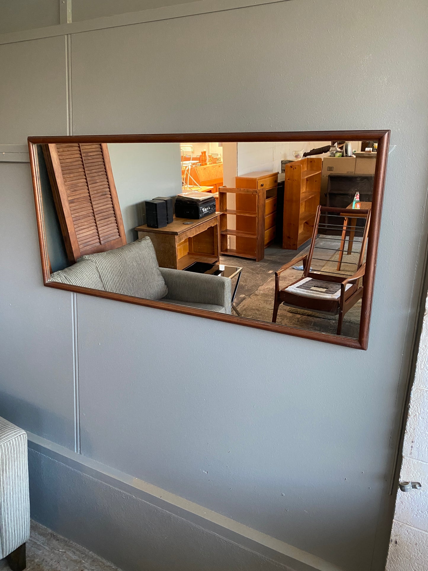 Mid-century Large Over Mantle Oak Mirror