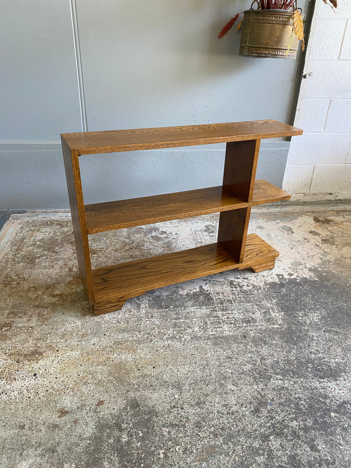 Mid-century Modern Tiger Oak Step Bookcase – Plots & Pickles