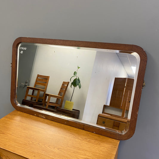 Mid-century Oak Framed Bevelled Mirror