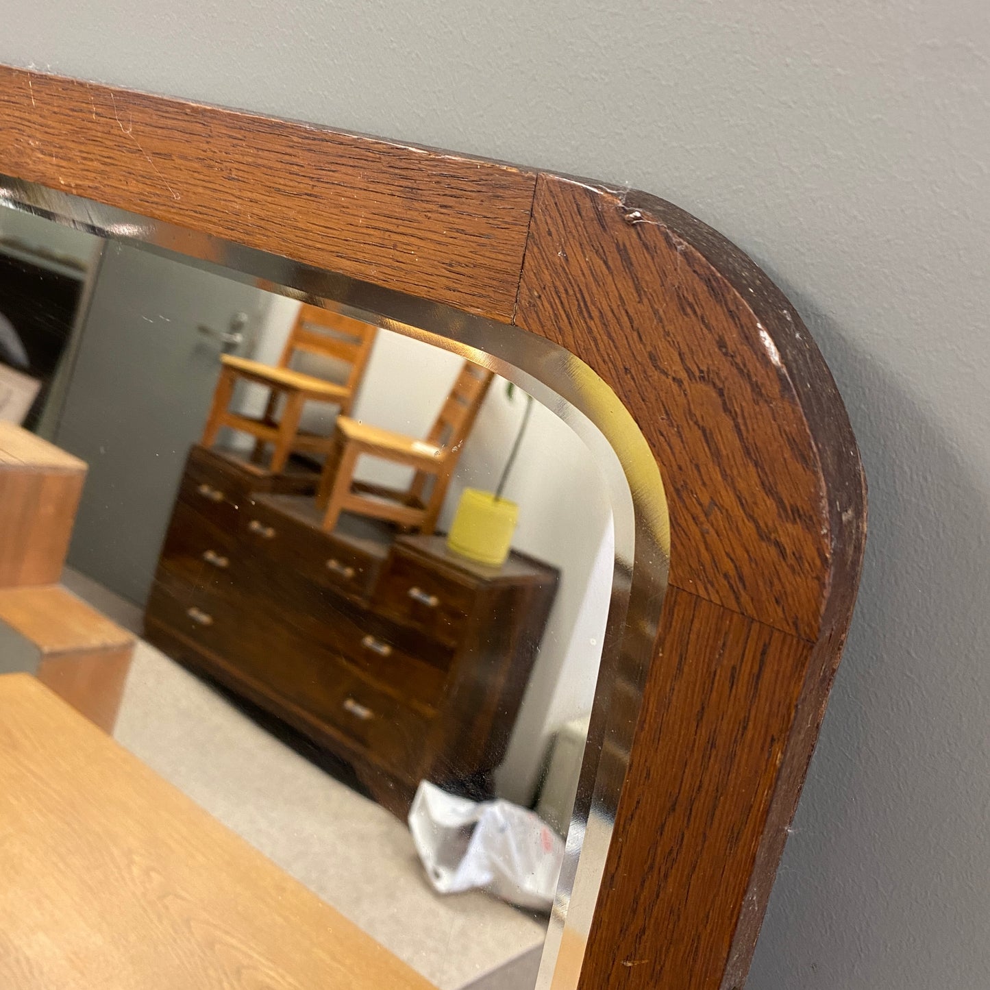 Mid-century Oak Framed Bevelled Mirror