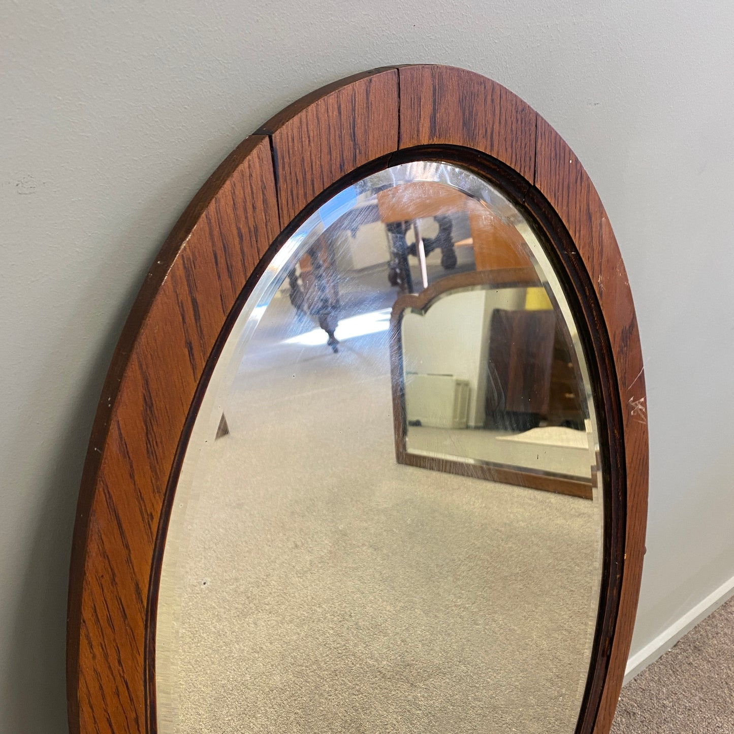 Mid-century Oak Oval Mirror (Large)