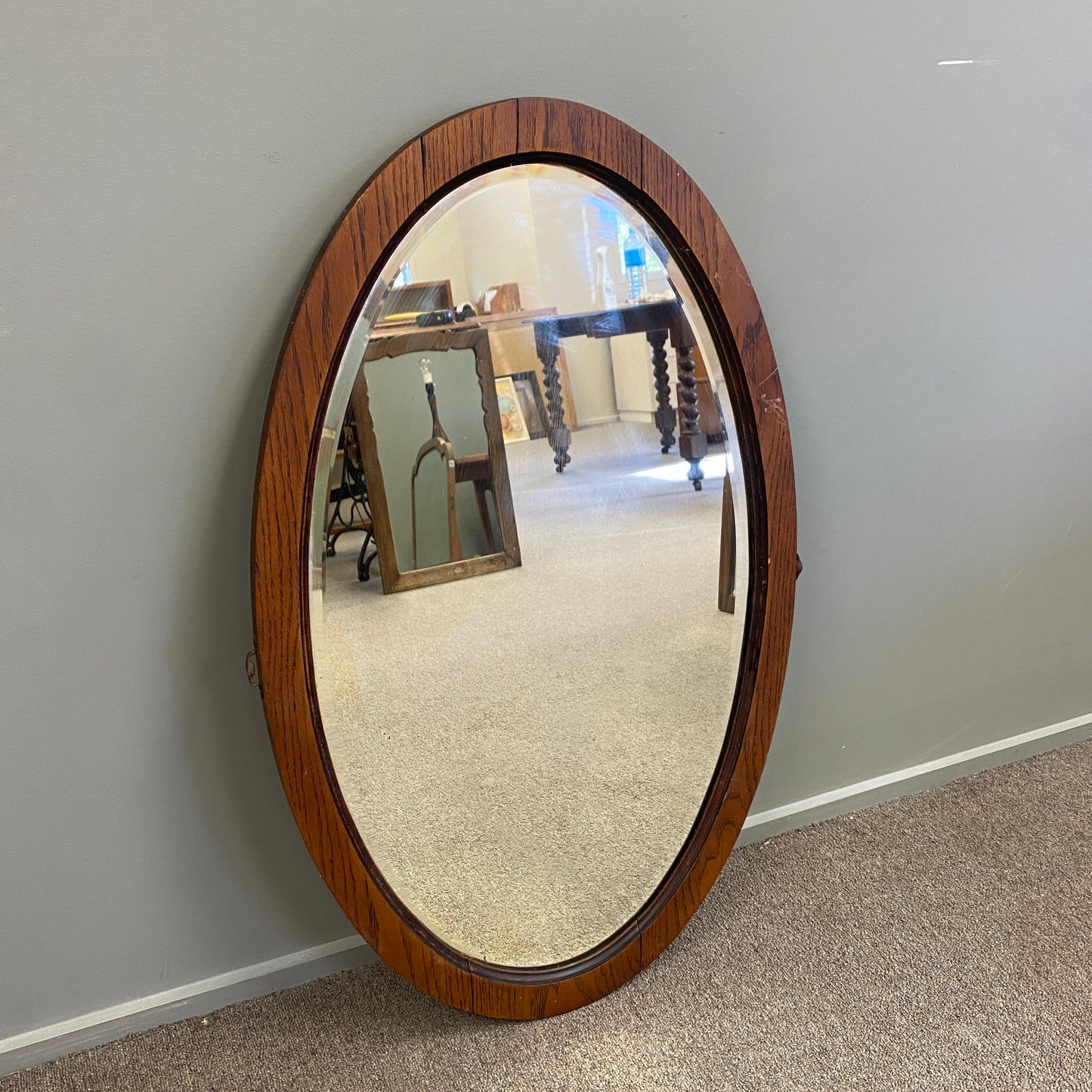 Mid-century Oak Oval Mirror (Large)