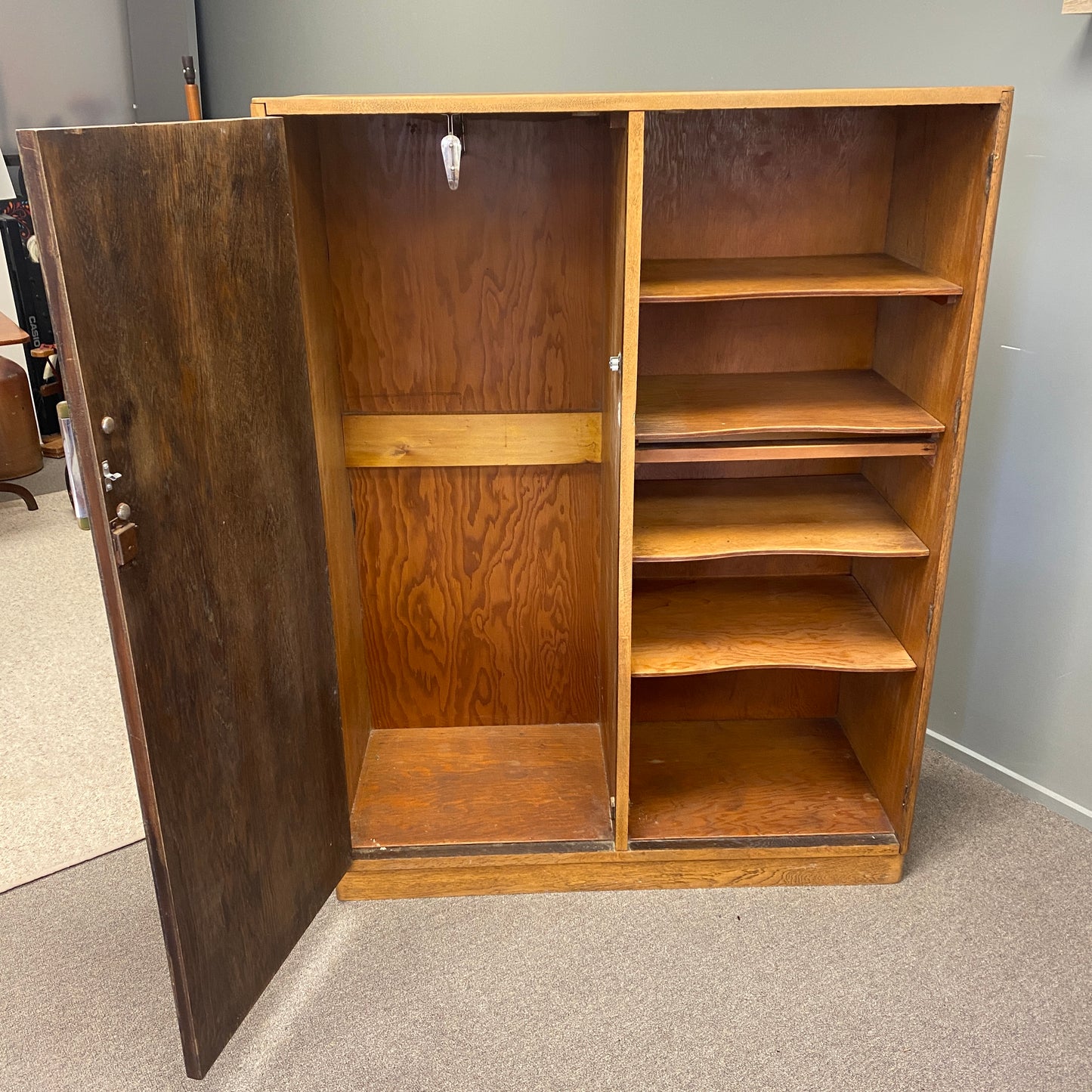 Mid-century Tiger Oak Converted Manrobe