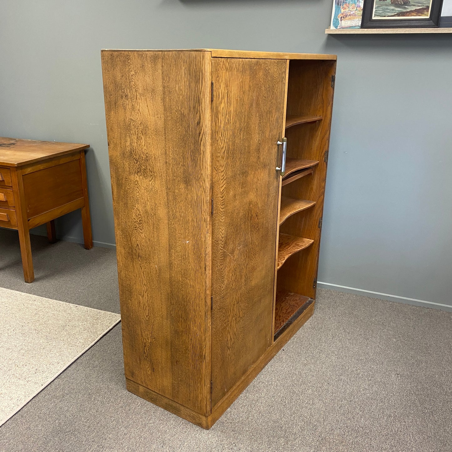 Mid-century Tiger Oak Converted Manrobe