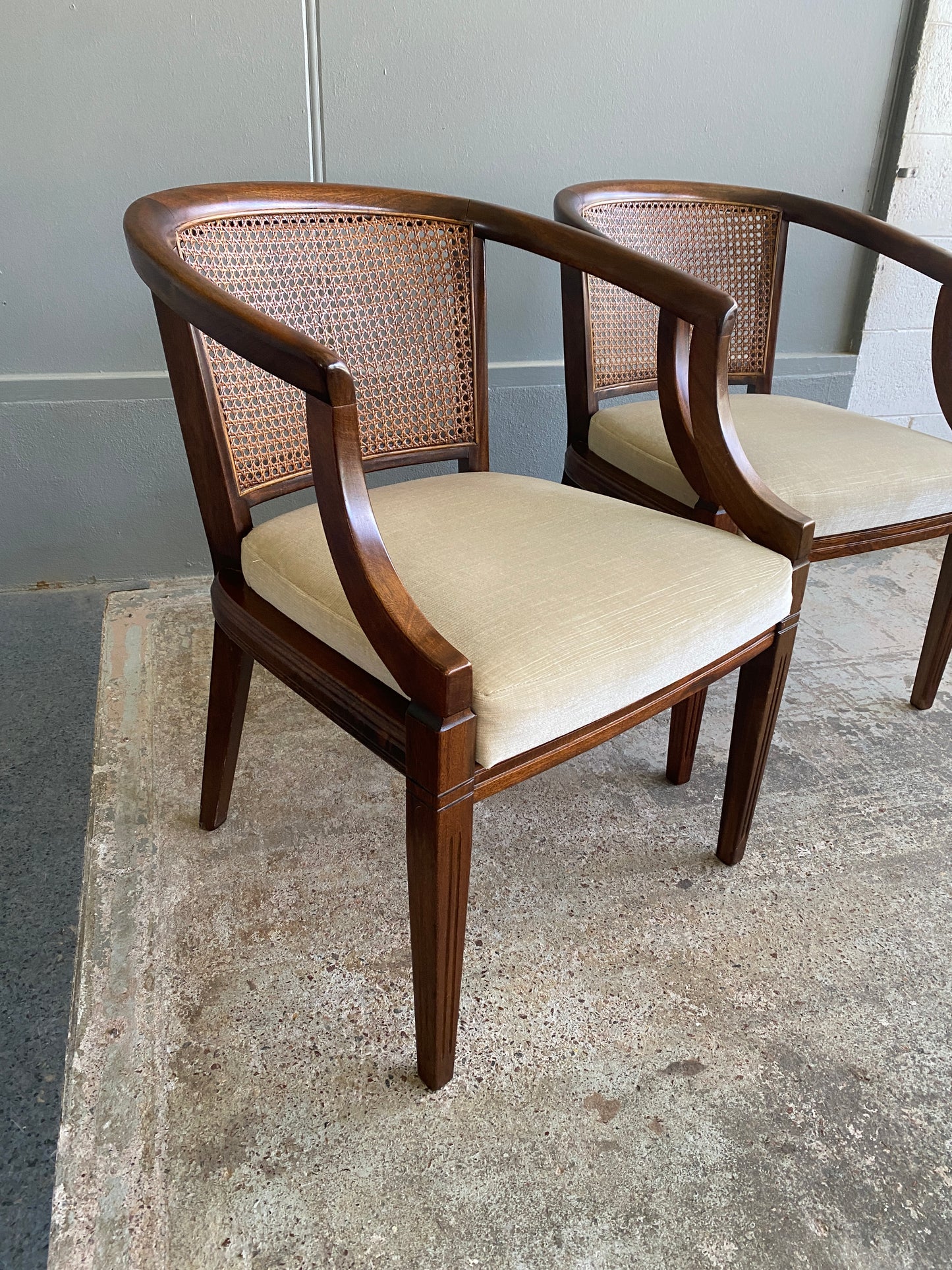 Mid Century Canned Barrel Mahogany Chair (Pair)