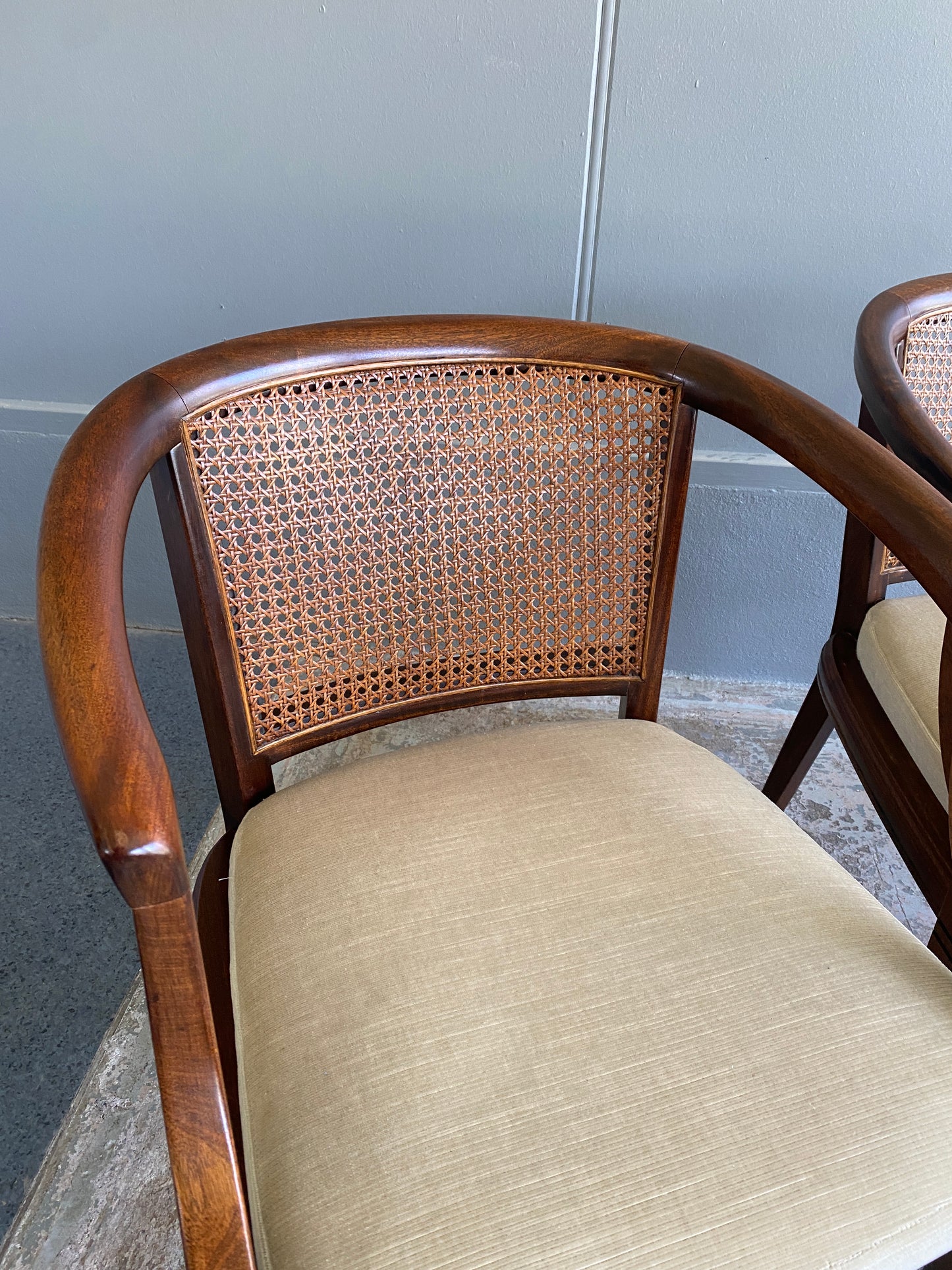 Mid Century Canned Barrel Mahogany Chair (Pair)