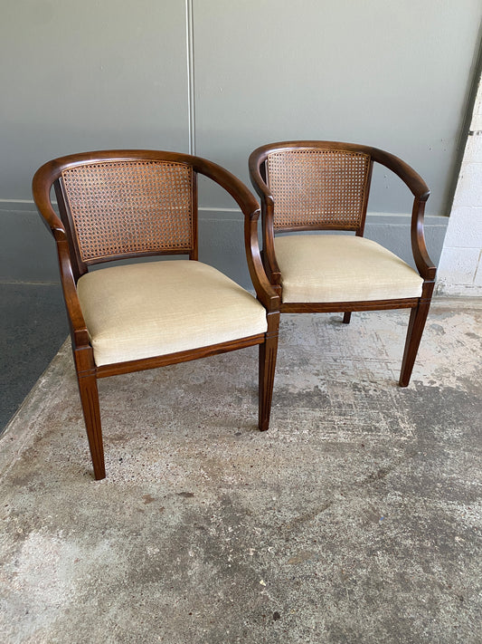 Mid Century Canned Barrel Mahogany Chair (Pair)