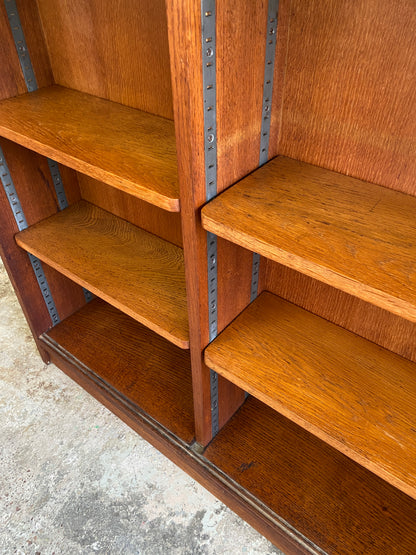 Mid Century Industrial Solid Oak Adjustable Bookcase