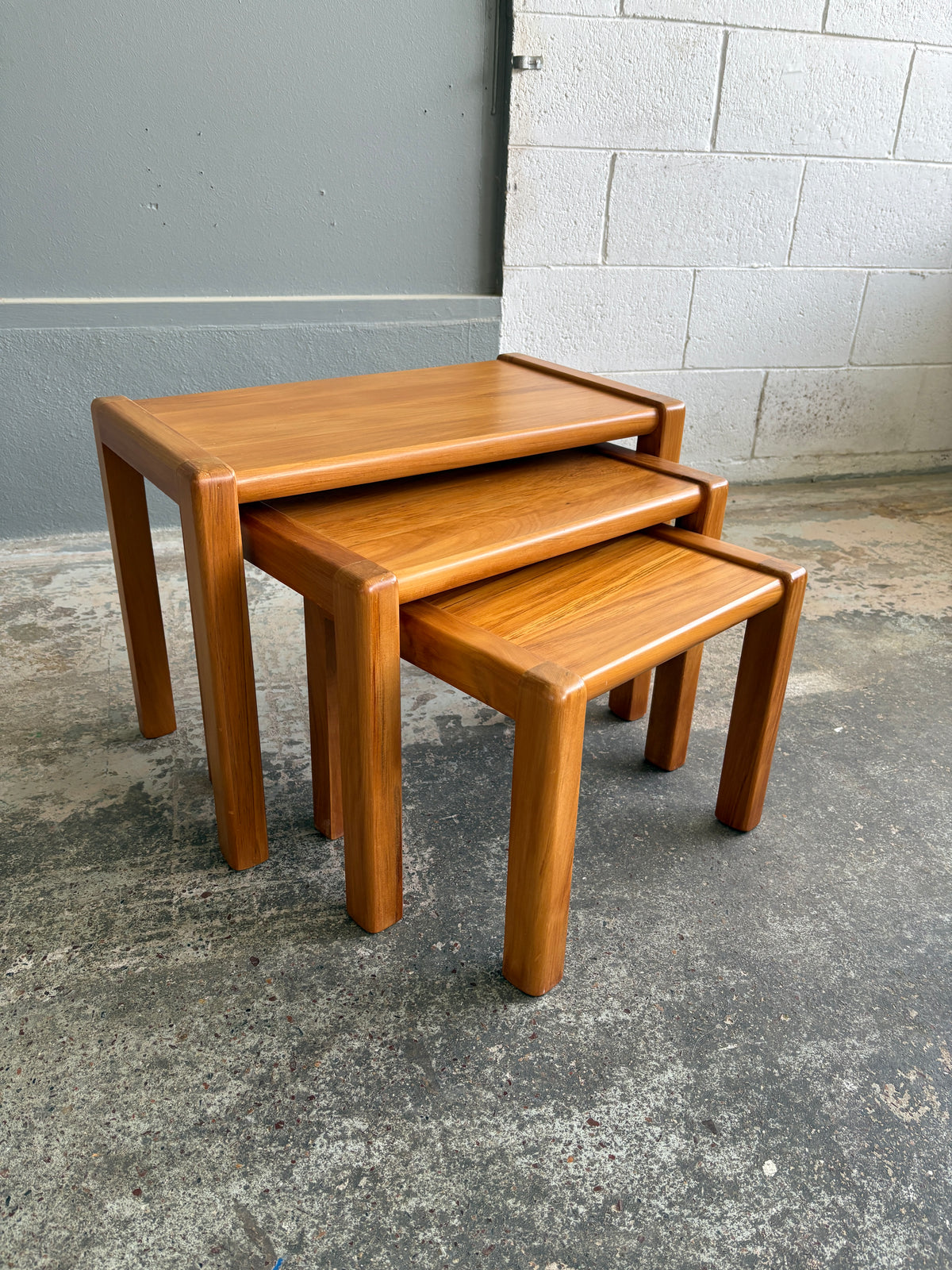 Mid Century Modern Solid Rimu Nest of Tables
