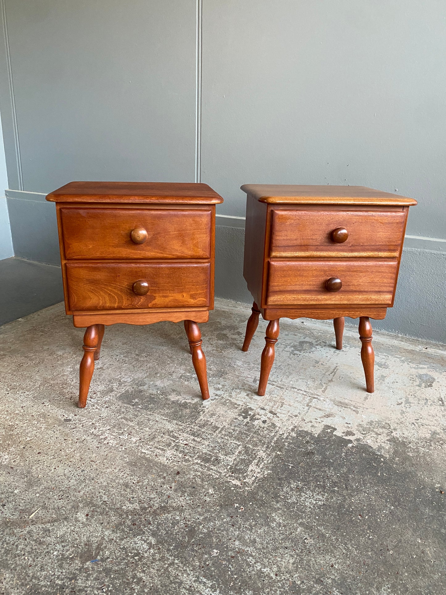 Mid Century Solid Mahogany Bedside Tables (Pair)