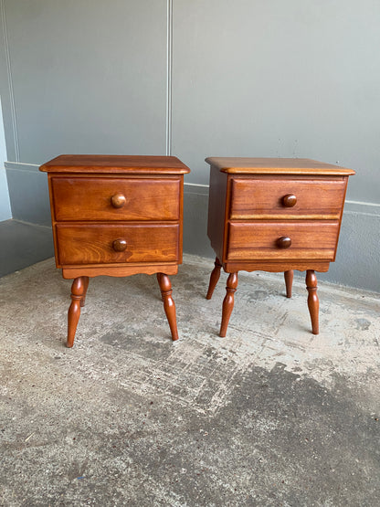 Mid Century Solid Mahogany Bedside Tables (Pair)