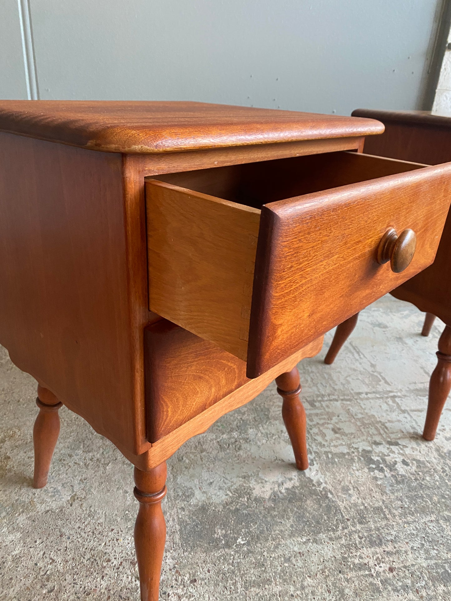 Mid Century Solid Mahogany Bedside Tables (Pair)