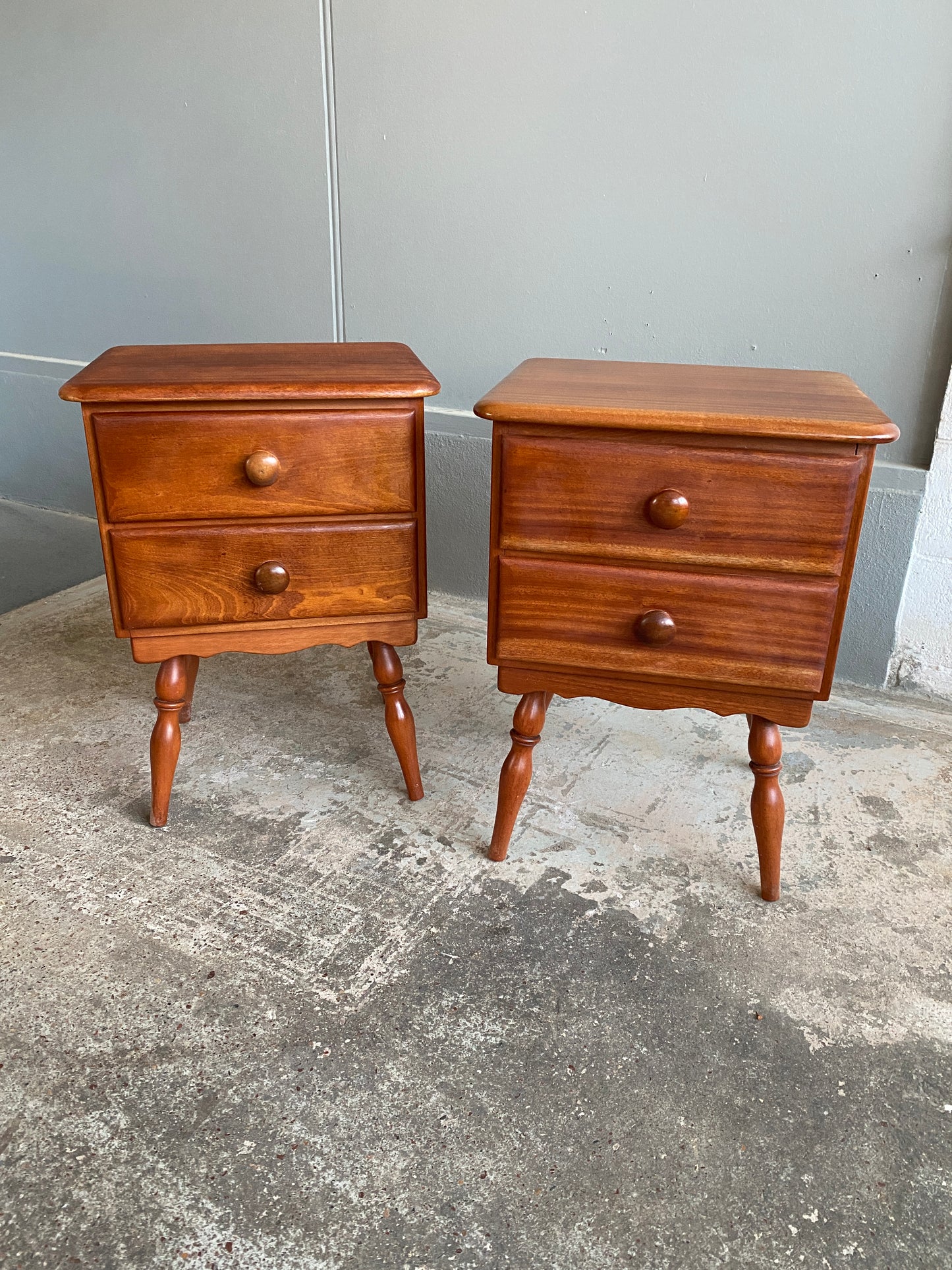 Mid Century Solid Mahogany Bedside Tables (Pair)