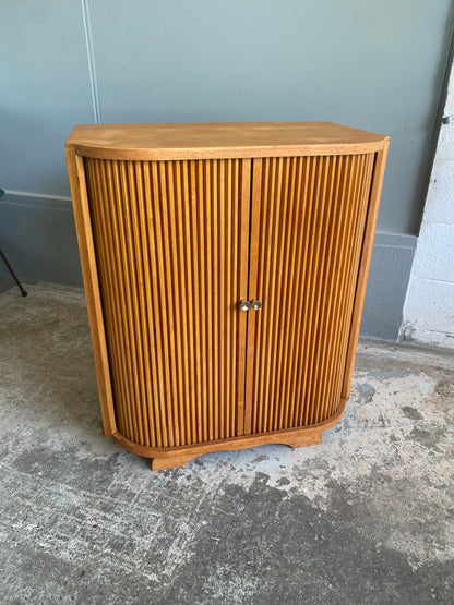 Mid Century Solid Oak LP Cabinet with Tambour