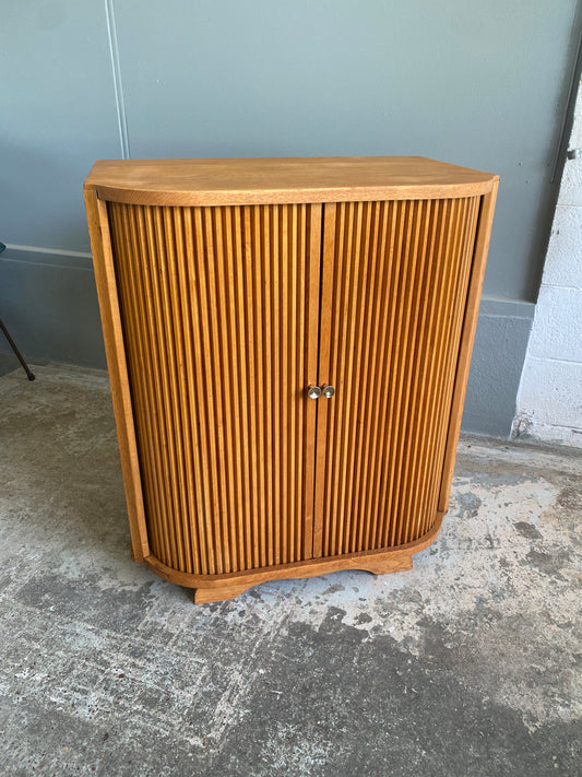 Mid Century Solid Oak LP Cabinet with Tambour