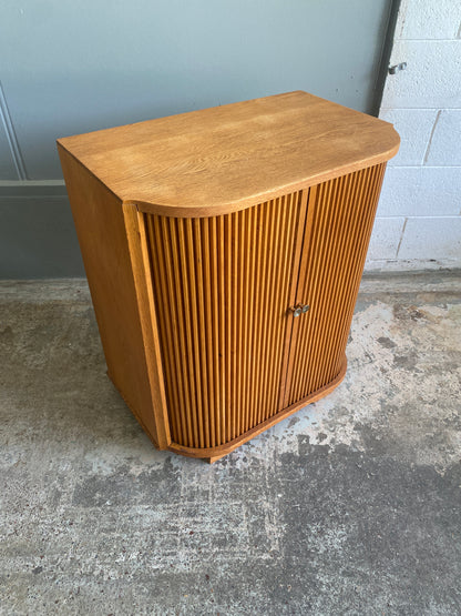 Mid Century Solid Oak LP Cabinet with Tambour
